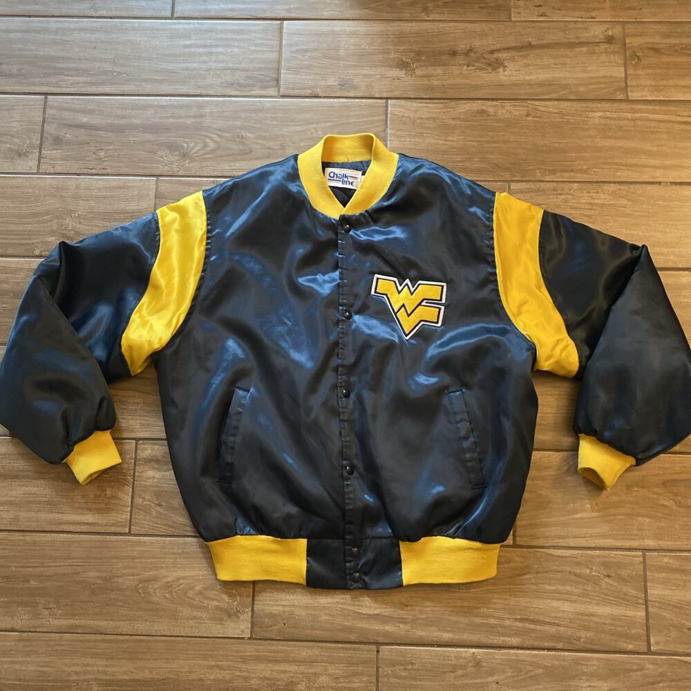 Vintage West Virginia Mountaineers Satin Jacket 80s Mens XL Navy Blue Bomber USA